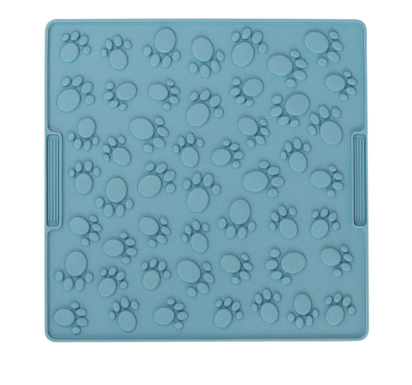 Dexypaws Tapis De Léchage Stimulant En Forme De Carré Avec Empreintes De Pattes, Grand Format, Bleu Sale