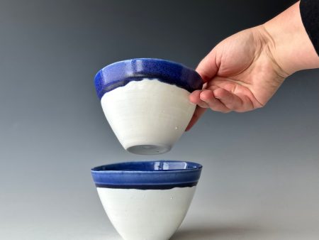 Serving Bowl in Blue over White For Cheap